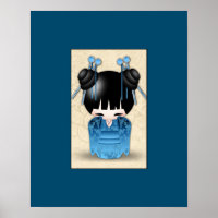 Muñeca Kokeshi Japonesa Cuidada Vestida En Azul