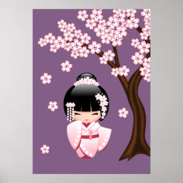 Póster Muñeca Kokeshi kimono blanca - Chica Geisha lindo