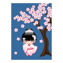 Muñeca Kokeshi kimono blanca - Chica Geisha lindo