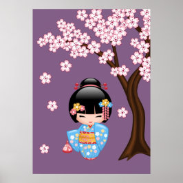Póster Muñeca Maiko Kokeshi - Chica Geisha de Kimono Azul
