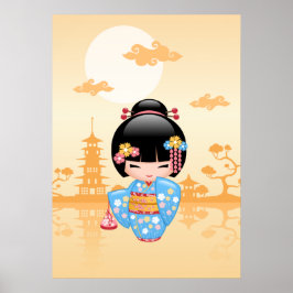 Póster Muñeca Maiko Kokeshi - Chica Geisha japonés