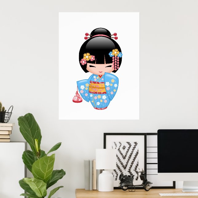 Póster Muñeca Maiko Kokeshi - Chica Geisha japonés (Oficina en casa)