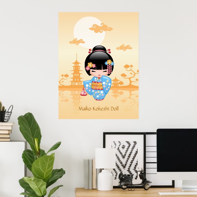 Póster Muñeca Maiko Kokeshi - Chica Geisha japonés (Oficina en casa)