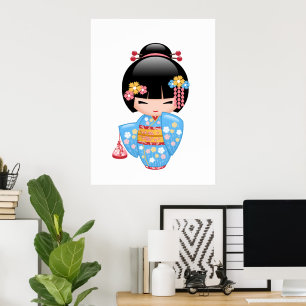 Póster Muñeca Maiko Kokeshi - Lindo niña Geisha Japonesa
