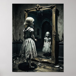 Póster Muñeca maldita en atmósfera de espejo de terror