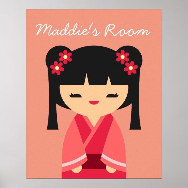 Póster Muñecas japonesas Kokeshi rosadas (Frente)