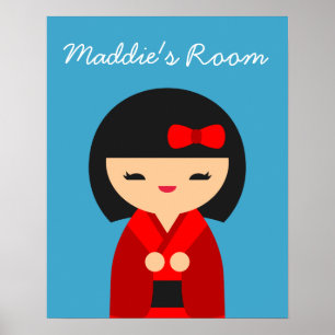 Póster Muñecas japonesas rojas kokeshi