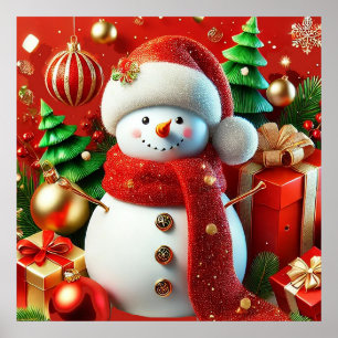 Póster Muñeco de nieve alegre