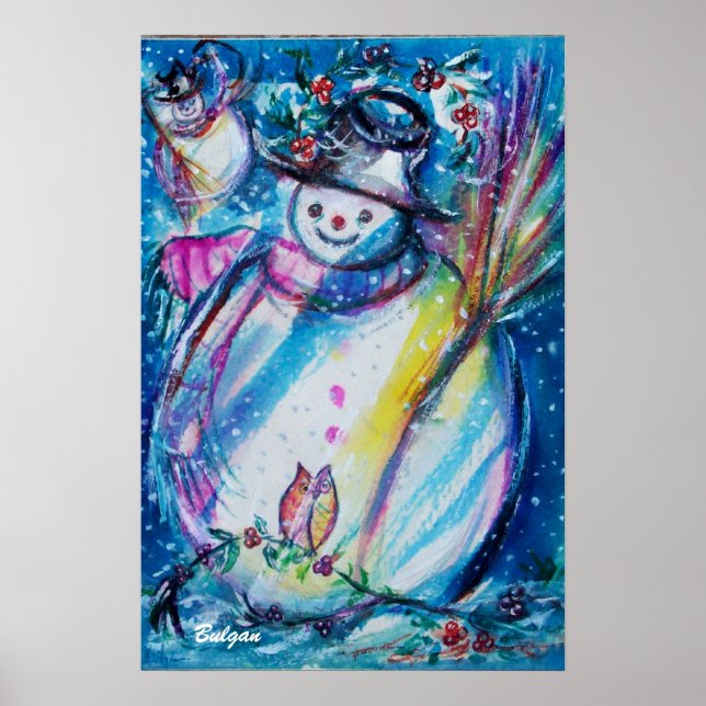 PÓSTER MUÑECO DE NIEVE CON BÚHO (Frente)