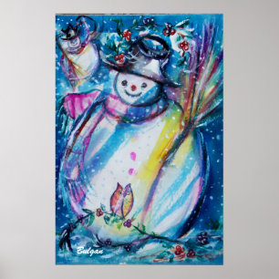 PÓSTER MUÑECO DE NIEVE CON BÚHO