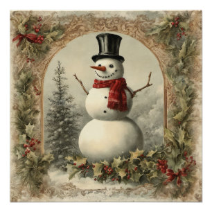 Póster Muñeco de nieve de Navidad del Viejo Mundo