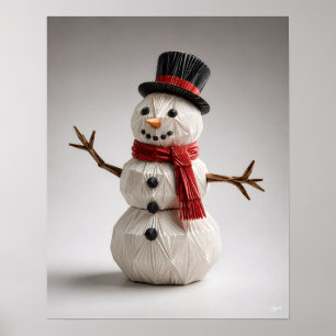 Póster Muñeco de nieve de origami con bufanda