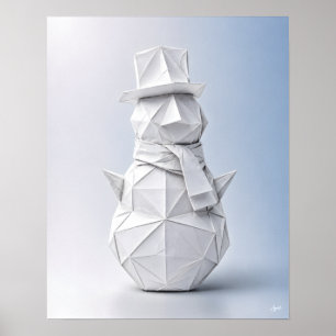 Póster Muñeco de nieve de origami con sombrero de copa