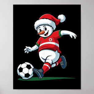 Póster Muñeco de nieve de Santa jugando fútbol Navidad ho
