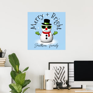 Póster Muñeco de nieve genial Alegre Navidad brillante Pe