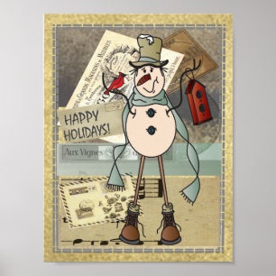 Póster Muñeco de nieve viejo del azul del estilo del