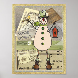Póster Muñeco de nieve viejo del verde de la moda