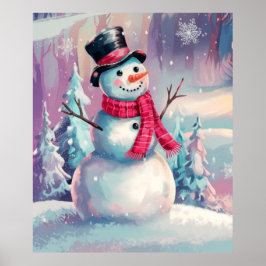 Póster Muñeco de nieve y ambiente invernal