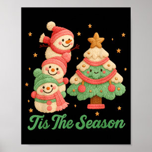 Póster Muñeco de nieve y árbol de Navidad de crochet de e