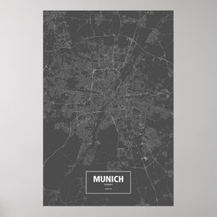 Póster Múnich, Alemania (blanco sobre negro)
