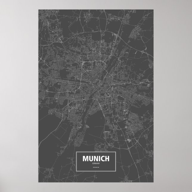 Póster Múnich, Alemania (blanco sobre negro) (Frente)