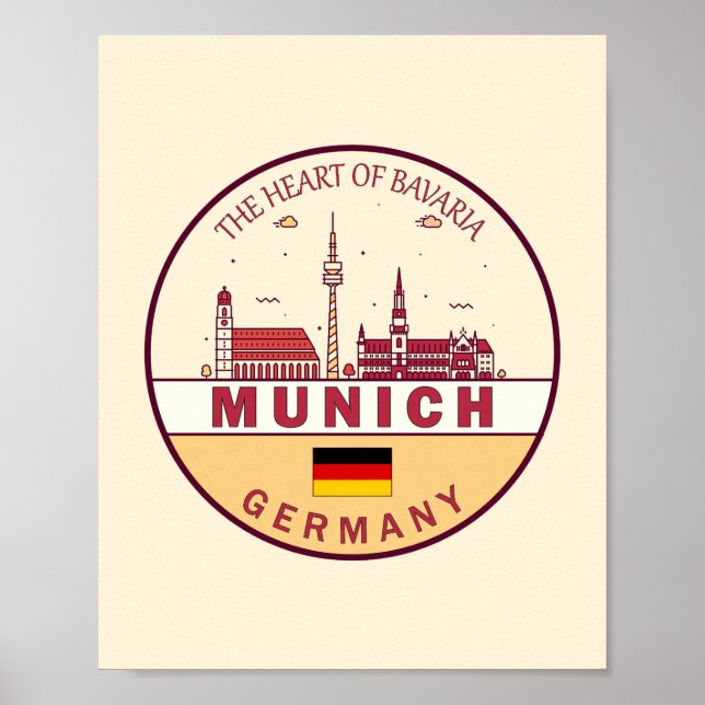 Póster Múnich Alemania City Skyline Emblem (Frente)