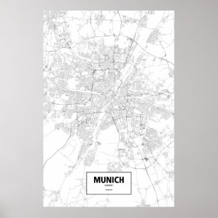 Póster Múnich, Alemania (negro sobre blanco)