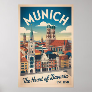 Póster Munich Alemania Retrospectiva Silueta Urbana Viaje