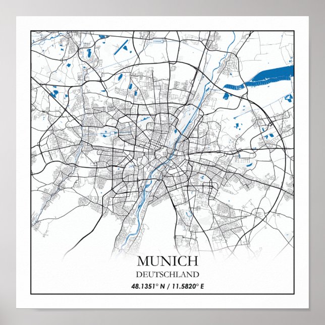 Póster Múnich Deutschland City Map Viaje simple (Frente)