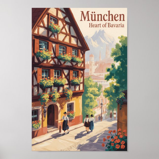 Póster Munich Germany Bavaria Illustration Travel Art (Frente)