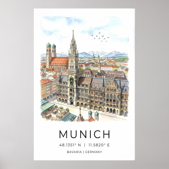 Póster Munich Skyline Wall Art - Hand-Illustrated (Frente)