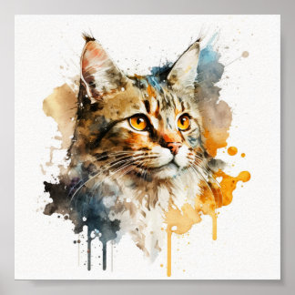 Póster Mural de gato de acuarela caprichosa