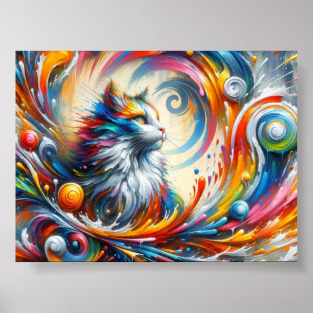 Póster mural de graffiti de un gato con (Frente)