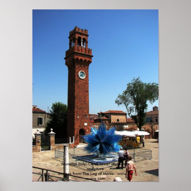 Póster Murano, Italia Torre de Reloj y Escultura de vidri (Frente)
