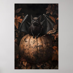 Póster Murciélago en Calabaza Estampa de Otoño, Gótico Da