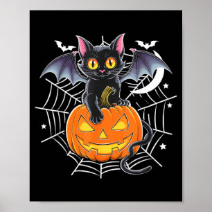 Póster Murciélago Halloween _ Gato Negro Alas de Murciéla