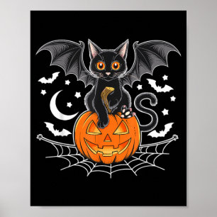 Póster Murciélago Halloween _ Gato Negro Alas de Murciéla