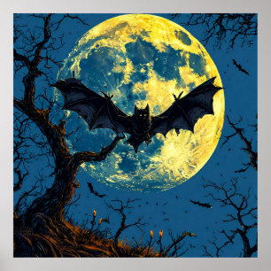 Póster Murciélago oscuro volando sobre un cielo iluminado
