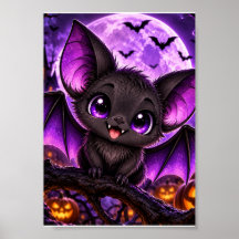 Murciélago púrpura gótico lindo de Halloween luna
