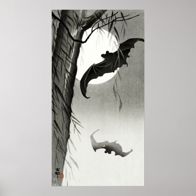 Póster Murciélagos bajo la luna llena por Ohara Koson (Frente)