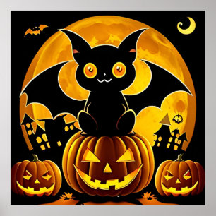 Póster Murciélagos de dibujos animados de Halloween volan