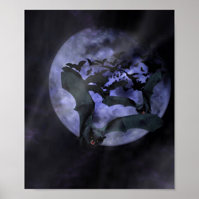 Póster Murciélagos de Halloween en una noche de luna llen (Frente)