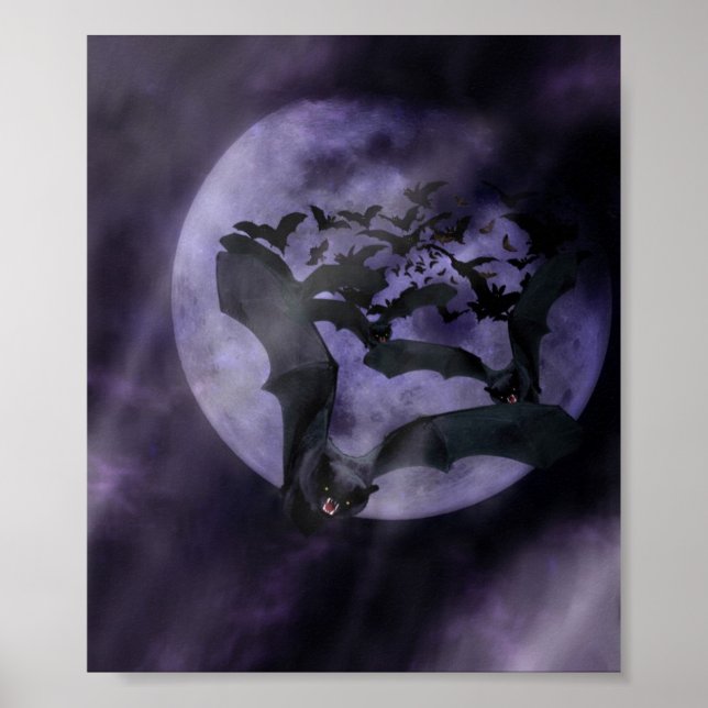 Póster Murciélagos de Halloween en una noche de luna llen (Frente)