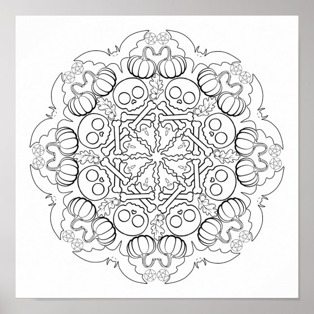 Póster Murciélagos de Halloween, fantasmas, cráneos y más (Frente)