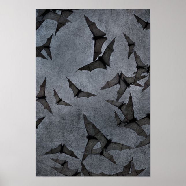 Póster Murciélagos En El Oscuro Cielo Nublado (Frente)