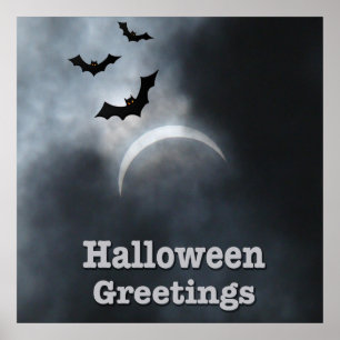 Póster Murciélagos espeluznantes de Halloween en eclipse