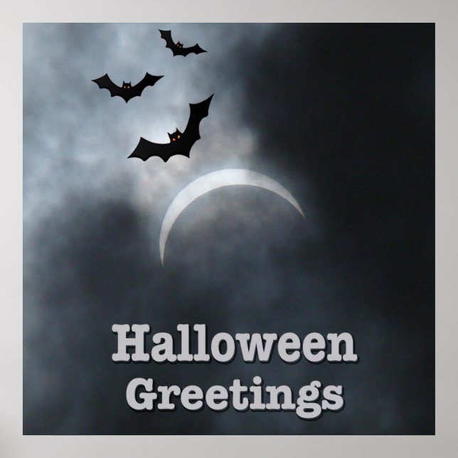 Póster Murciélagos espeluznantes de Halloween en eclipse (Frente)