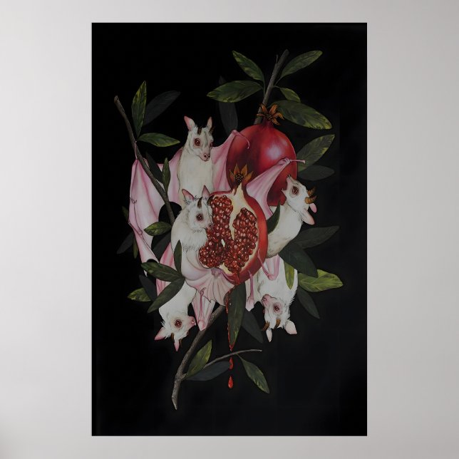 Póster Murciélagos Frutales Albinos Granada Dark Academia (Frente)