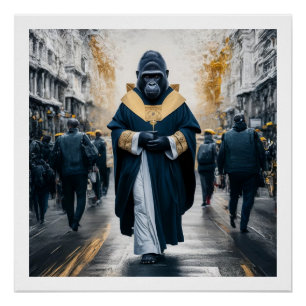Póster Muro de arte conceptual: Gorila en rozas monástica