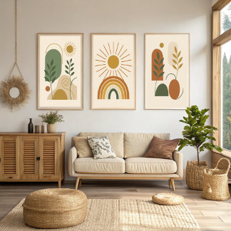 Póster Muro de Boho Minimalista verde sabio y beige